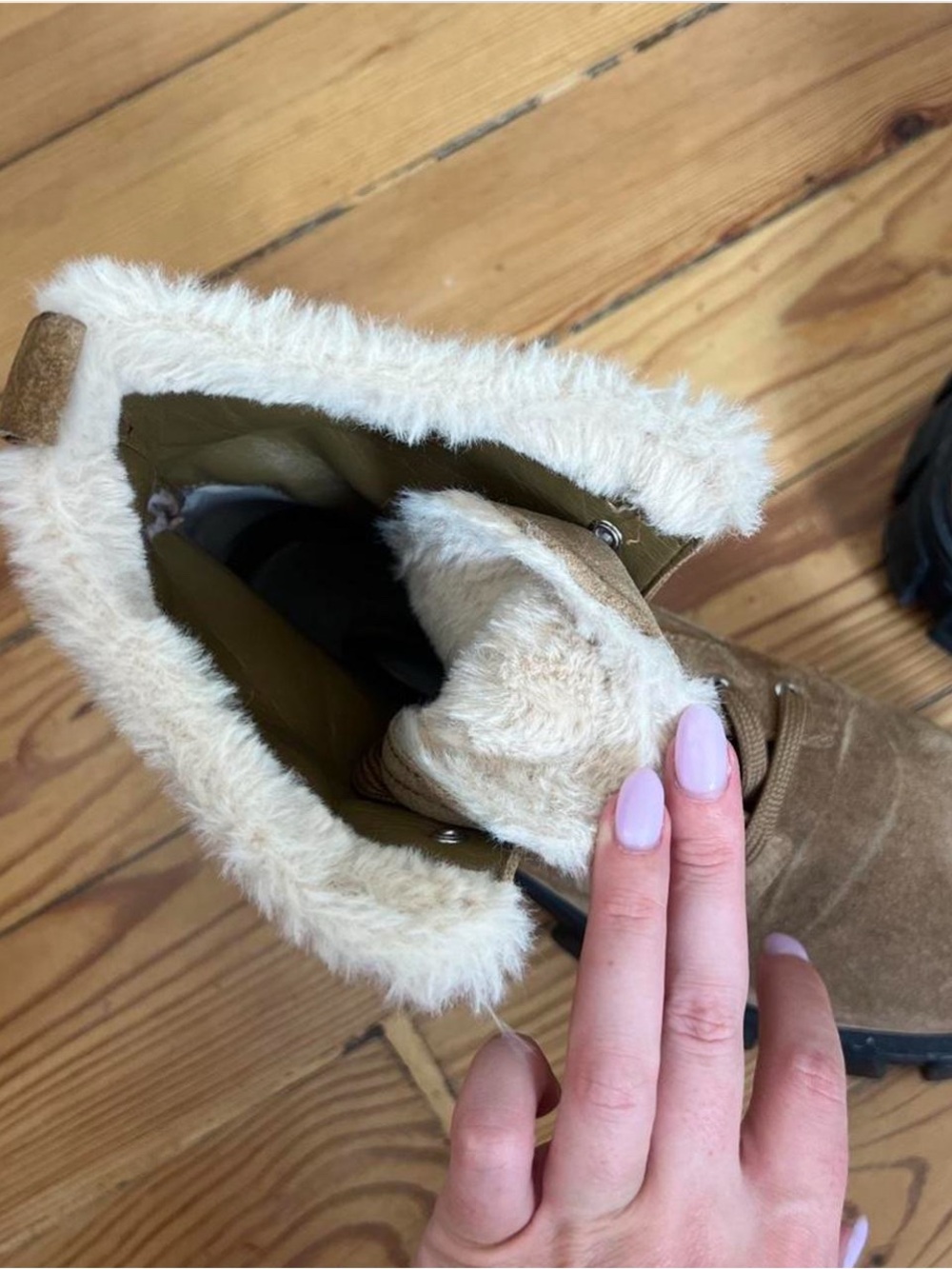 Marc Fisher Tan Suede Faux-Fur Combat Boots - Picture 3 of 4